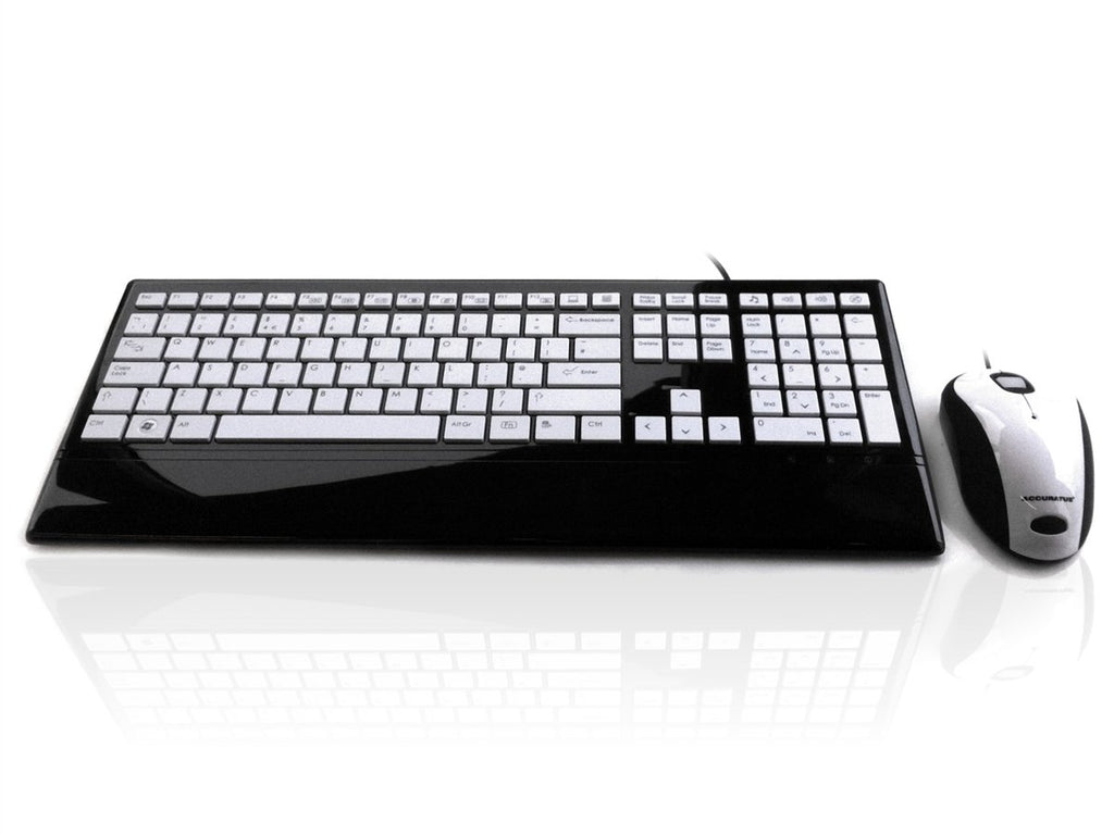 Accuratus Image Set - USB Slim Full Size Keyboard & Mouse with Glossy Finish Accessories Accuratus Black with White Keys  