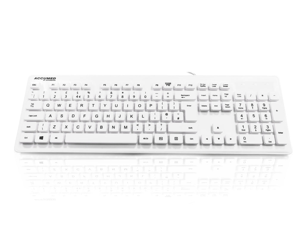 Accuratus AccuMed AQUA Keyboard - USB 105 Key Antibacterial & Fully Washable IP68 Medical / Clinical Keyboard Accessories Accuratus White  