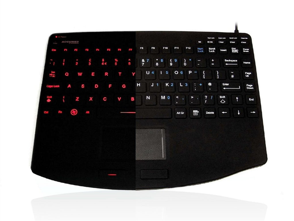 Accuratus AccuMed 540 V2 Backlit - USB Mini Sealed IP67, LED Red Backlit Antibacterial Clinical / Medical Keyboard with Large Touchpad Accessories Accuratus   